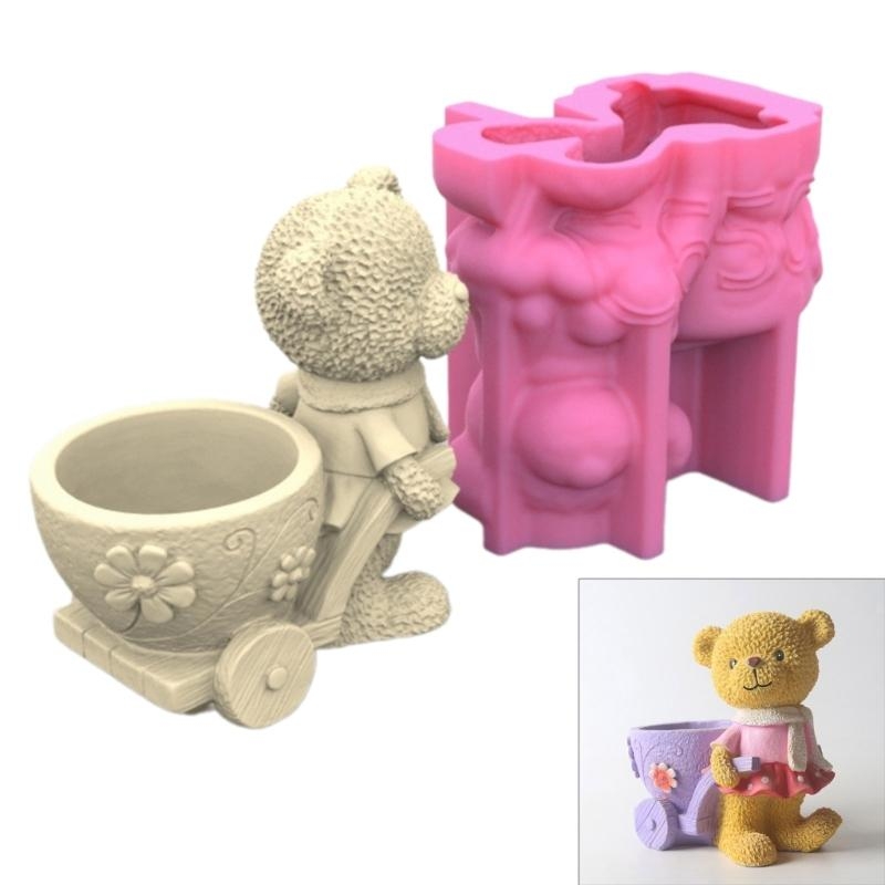 Terracotta Pot - Lovely Bear Gypsum Silicone Mold DIY