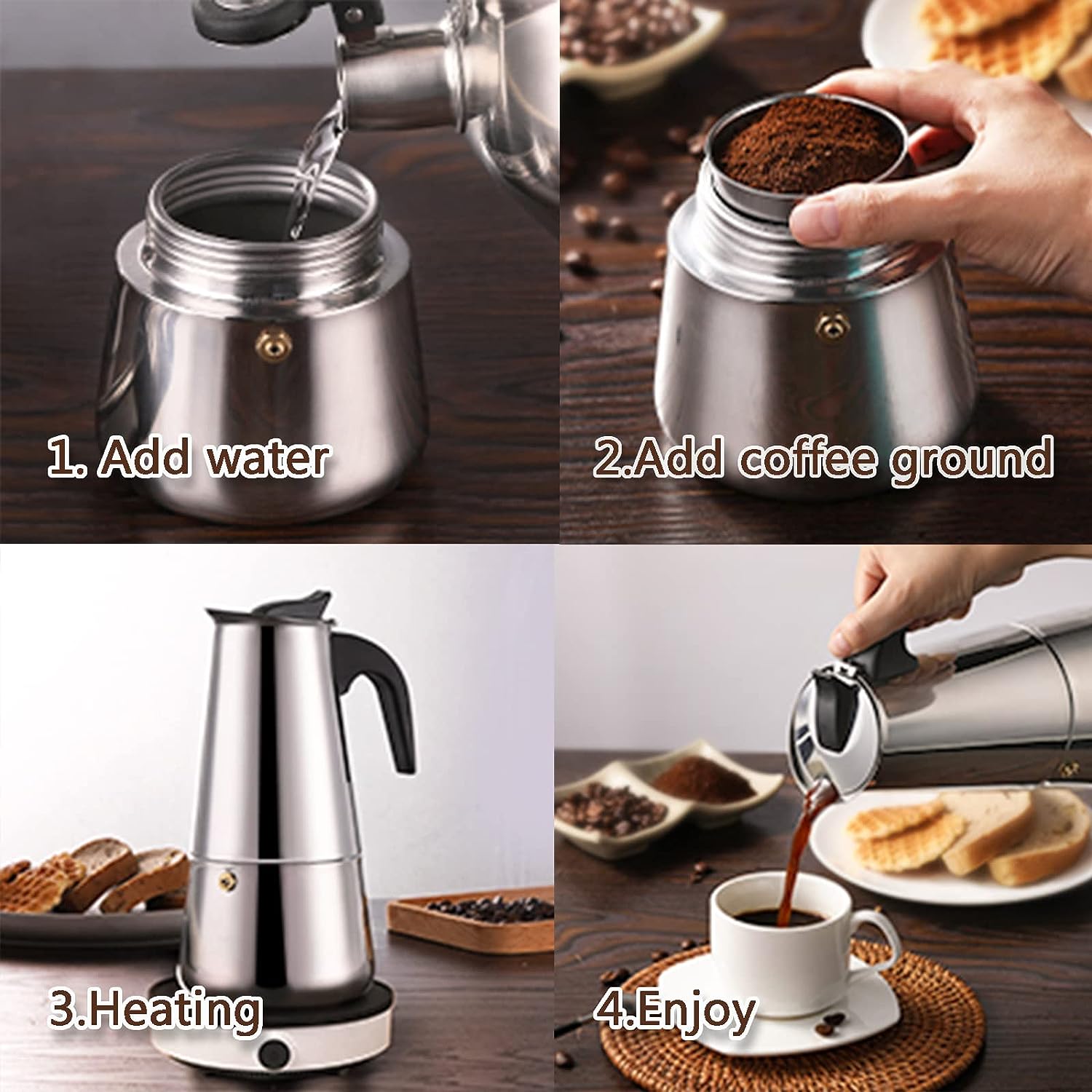 4/6/9 Cups Moka Pot Caffe Mach - Pothos 评论和价格